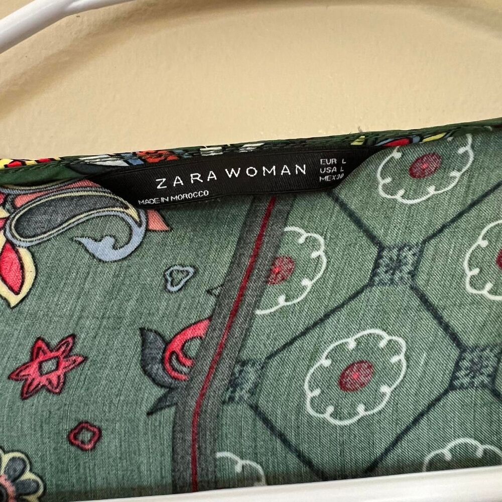 Zara Women's Green Patterned Fringed Tunic size L - Picture 3 of 4